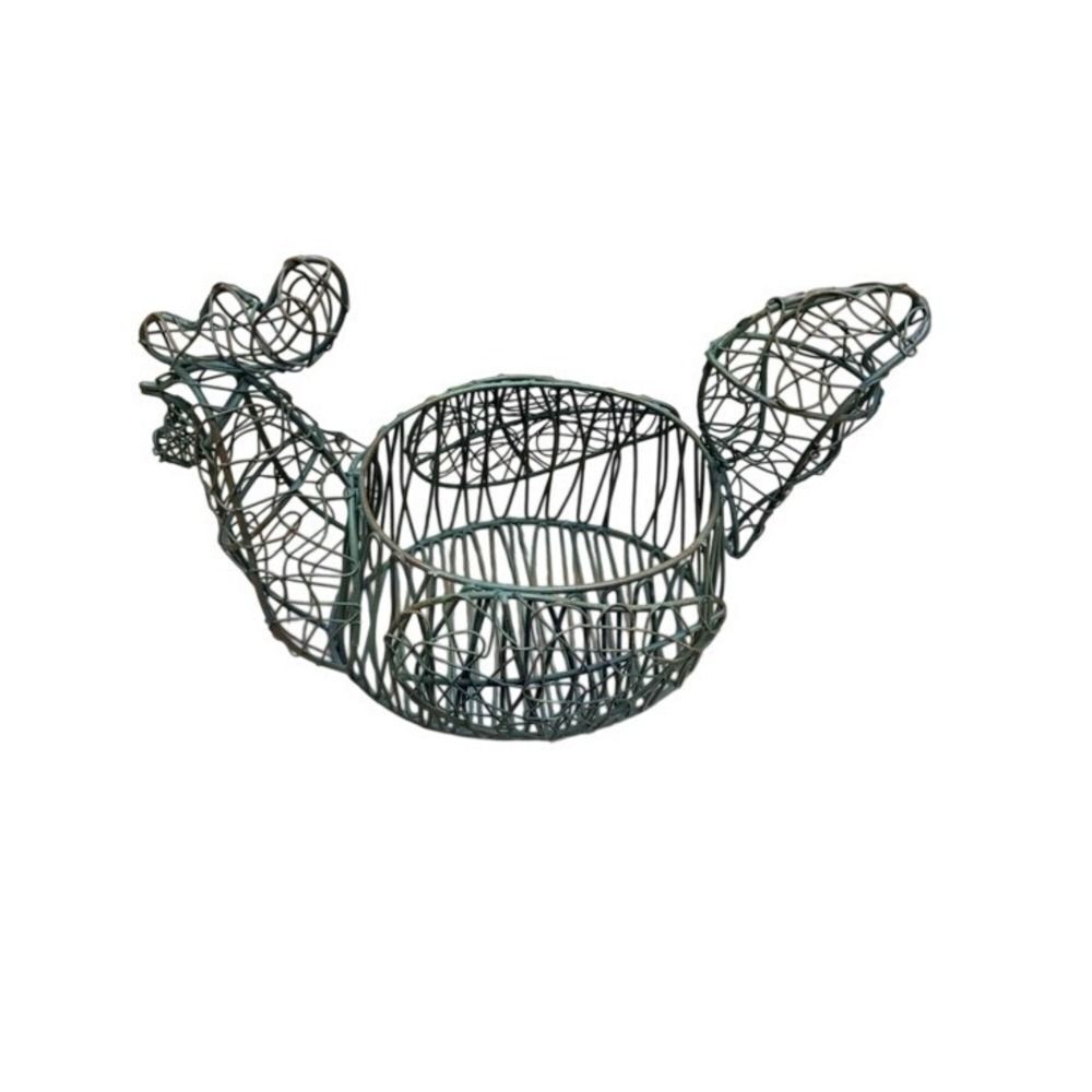 Farmhouse Wire Chicken Egg Basket Rustic Green Decorative French Country Kitchen